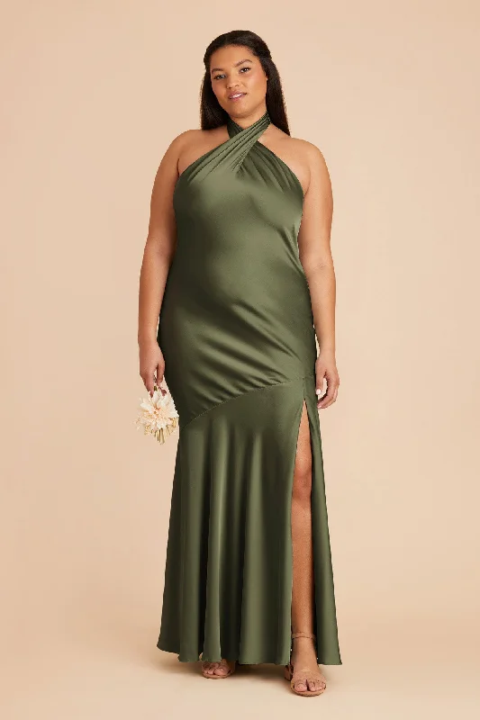 Stephanie Matte Satin Dress - Olive