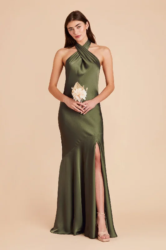 Stephanie Matte Satin Dress - Olive