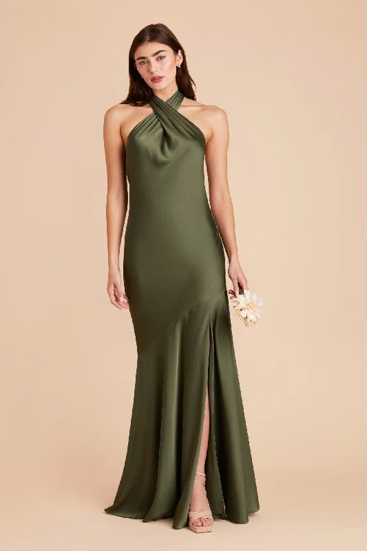 Stephanie Matte Satin Dress - Olive