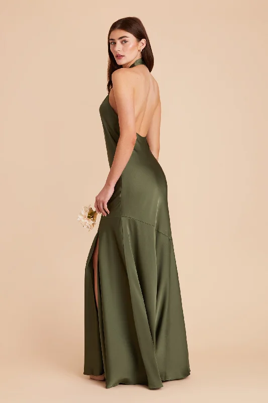 Stephanie Matte Satin Dress - Olive