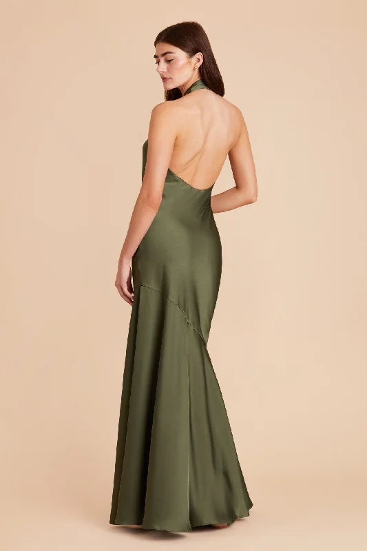 Stephanie Matte Satin Dress - Olive