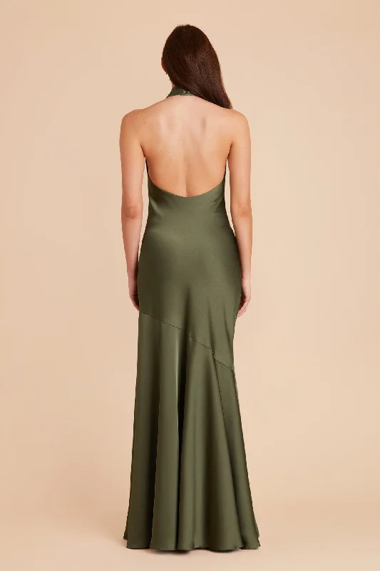 Stephanie Matte Satin Dress - Olive