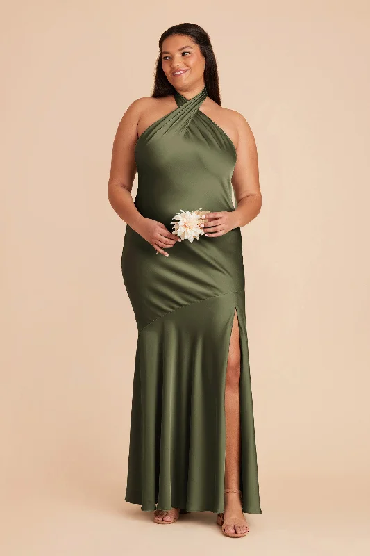 Stephanie Matte Satin Dress - Olive