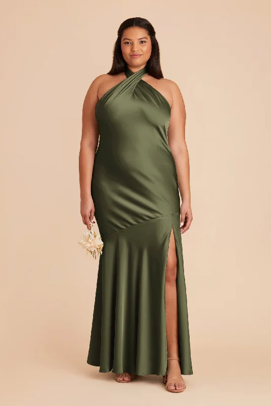 Stephanie Matte Satin Dress - Olive