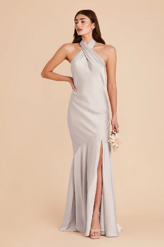 Stephanie Matte Satin Dress - Platinum