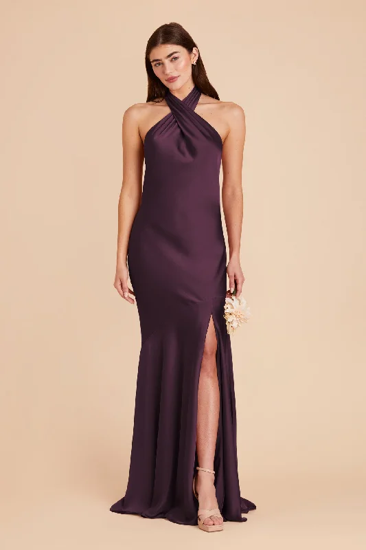 Stephanie Matte Satin Dress - Plum