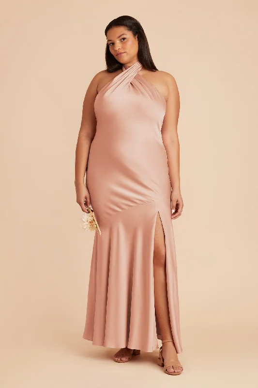 Stephanie Matte Satin Dress - Rose Gold