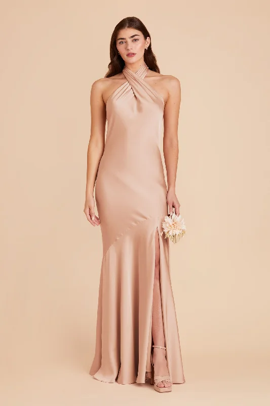 Stephanie Matte Satin Dress - Rose Gold