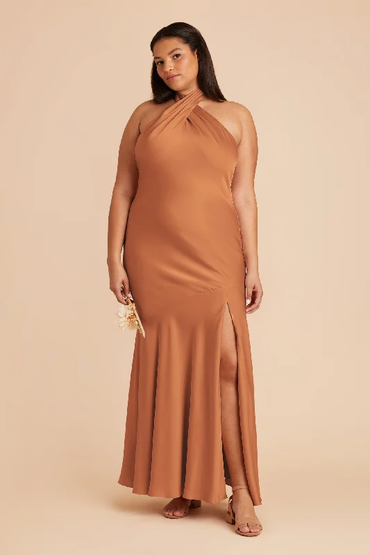 Stephanie Matte Satin Dress - Rust