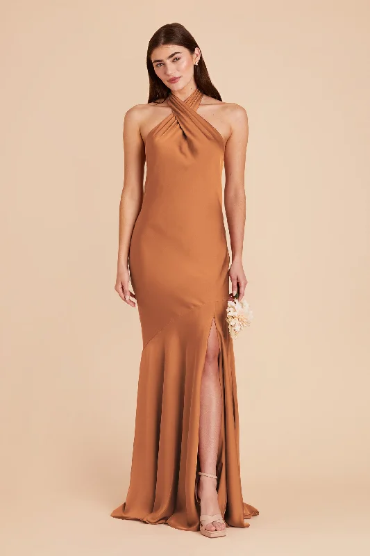 Stephanie Matte Satin Dress - Rust