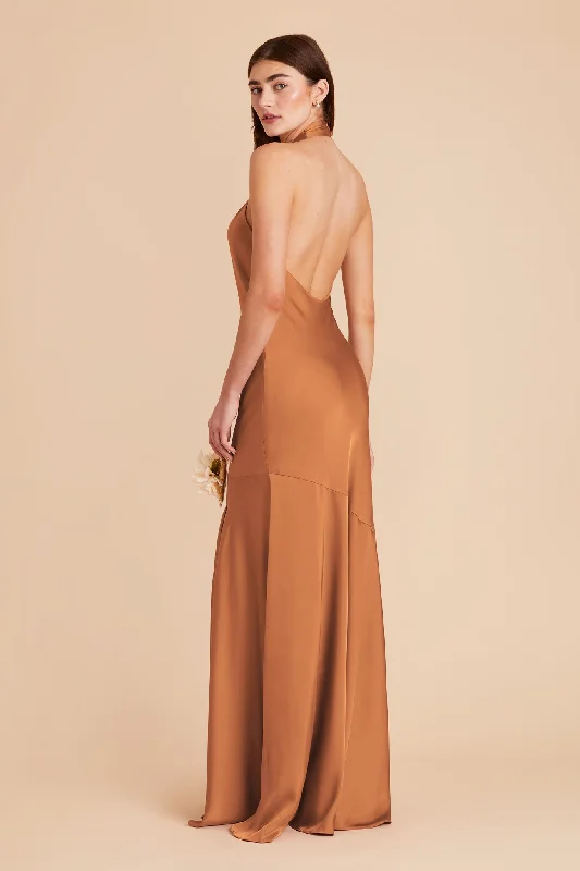 Stephanie Matte Satin Dress - Rust