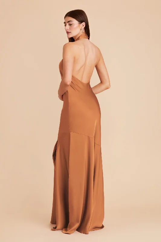 Stephanie Matte Satin Dress - Rust