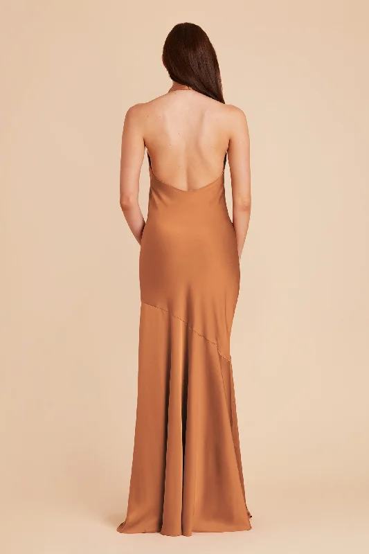 Stephanie Matte Satin Dress - Rust