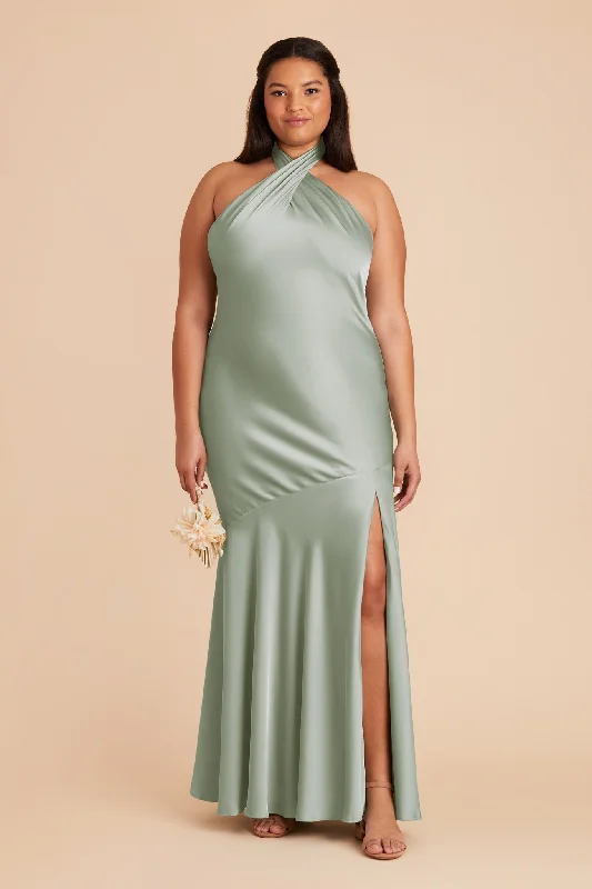 Stephanie Matte Satin Dress - Sage