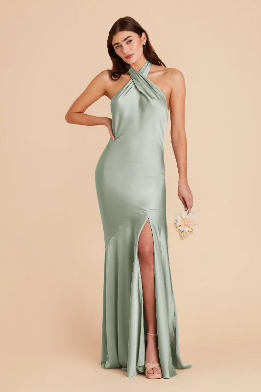 Stephanie Matte Satin Dress - Sage