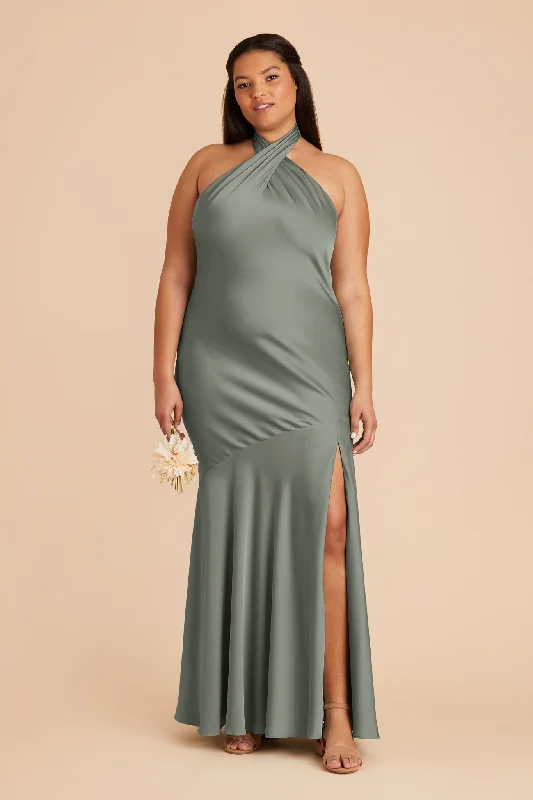 Stephanie Matte Satin Dress - Sea Glass