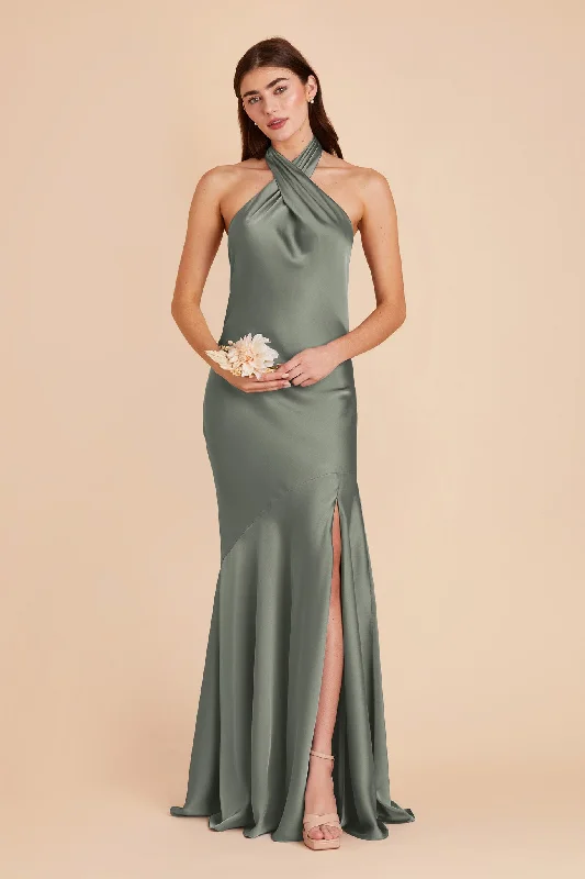 Stephanie Matte Satin Dress - Sea Glass