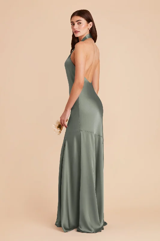 Stephanie Matte Satin Dress - Sea Glass