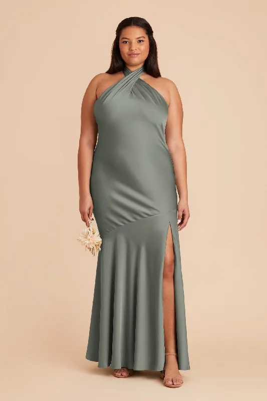 Stephanie Matte Satin Dress - Sea Glass