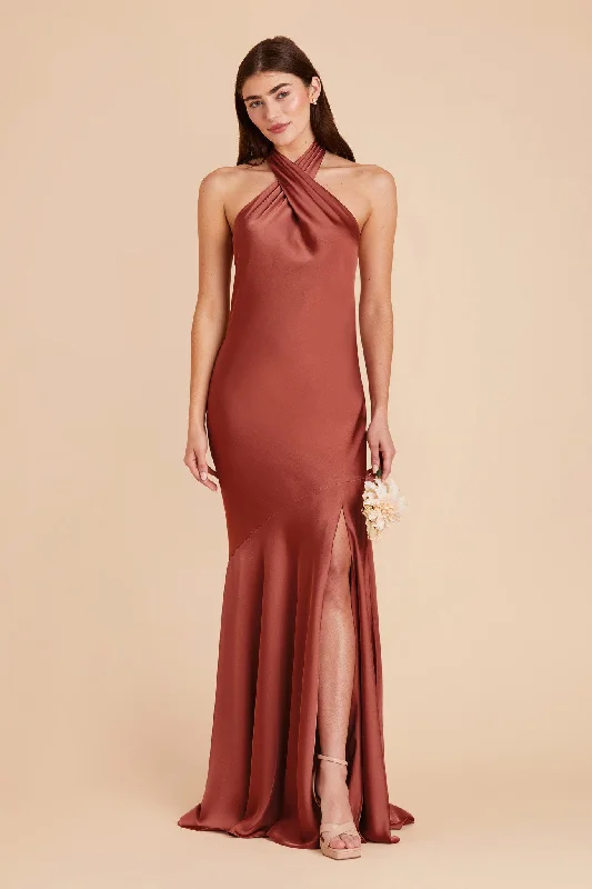 Stephanie Matte Satin Dress - Spice