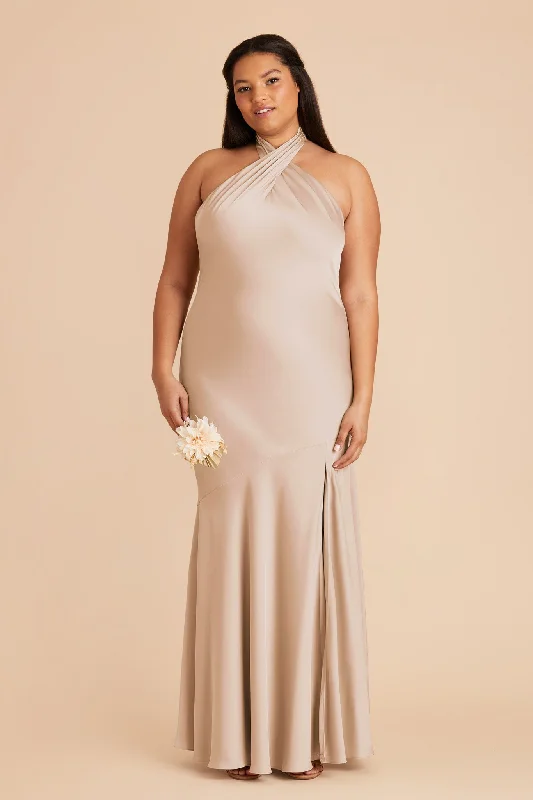 Stephanie Matte Satin Dress - Taupe