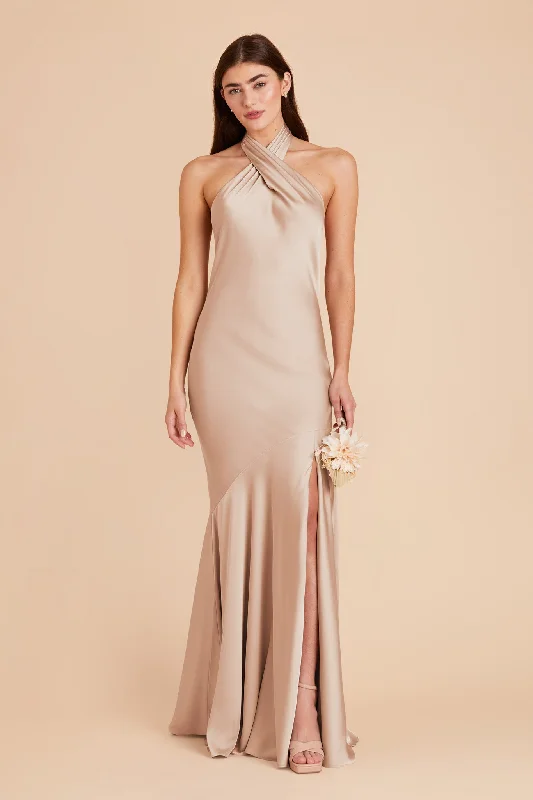 Stephanie Matte Satin Dress - Taupe