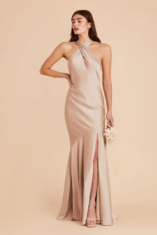 Stephanie Matte Satin Dress - Taupe