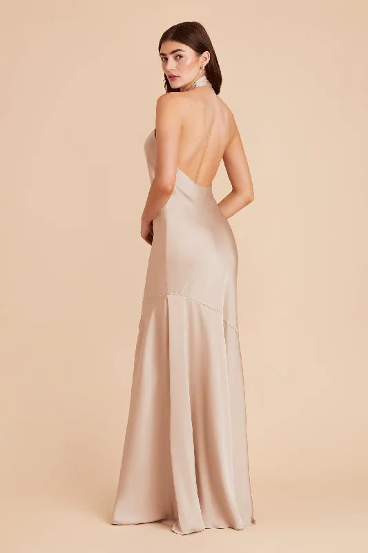 Stephanie Matte Satin Dress - Taupe