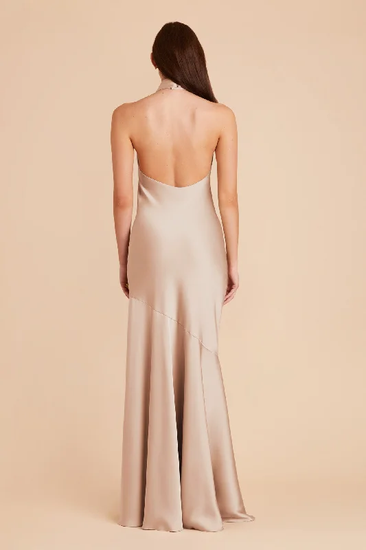 Stephanie Matte Satin Dress - Taupe