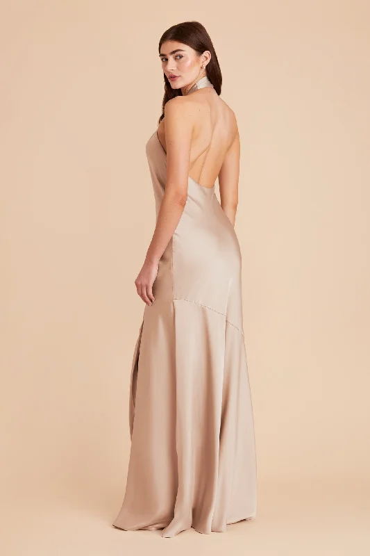 Stephanie Matte Satin Dress - Taupe