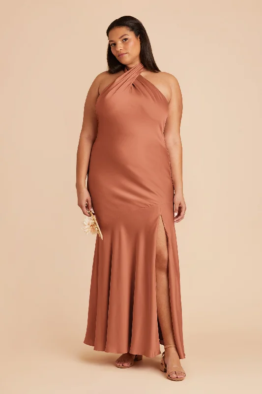 Stephanie Matte Satin Dress - Terracotta