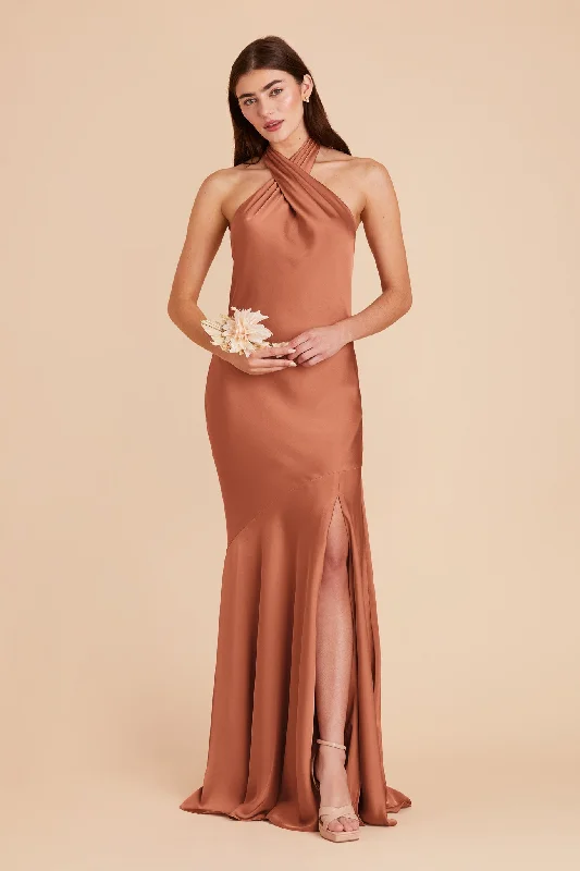 Stephanie Matte Satin Dress - Terracotta