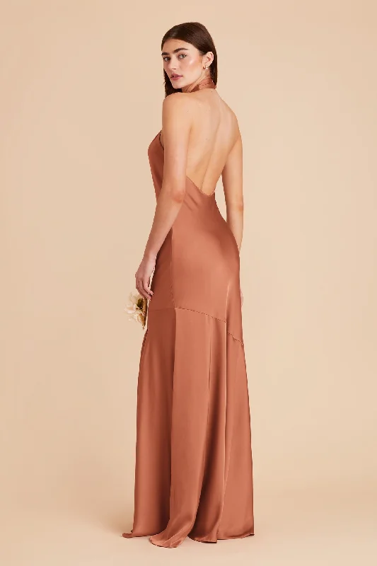 Stephanie Matte Satin Dress - Terracotta