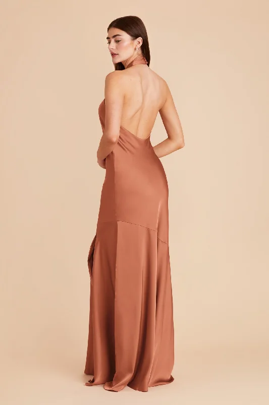 Stephanie Matte Satin Dress - Terracotta