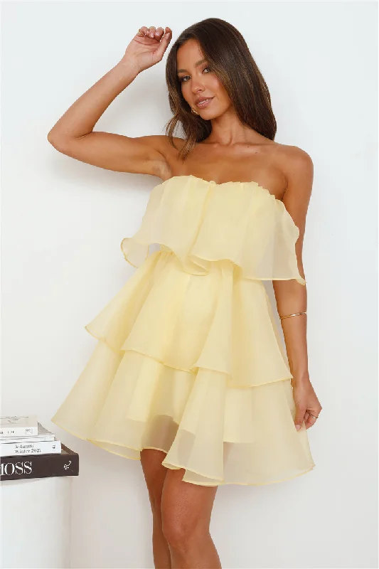 Sunlight Rays Strapless Mini Dress Yellow