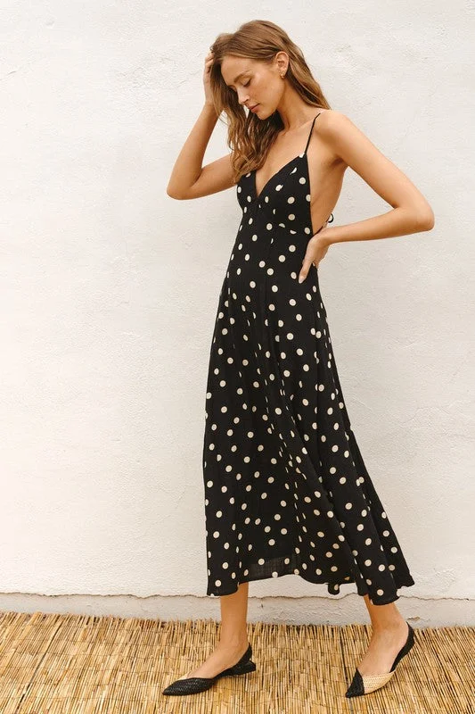 Waitlist 11/6 ♥ Sydney Sleeveless Back Tie Polka Dot Print Maxi Dress Black