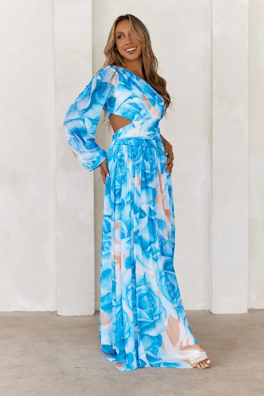 Tide Treasures One Shoulder Maxi Dress Blue