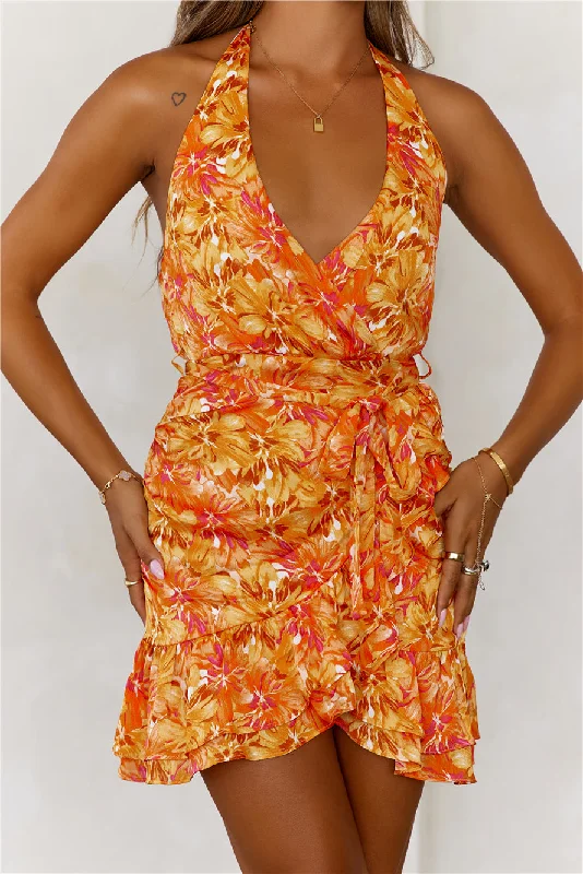 Tropical Dream Halter Mini Dress Orange