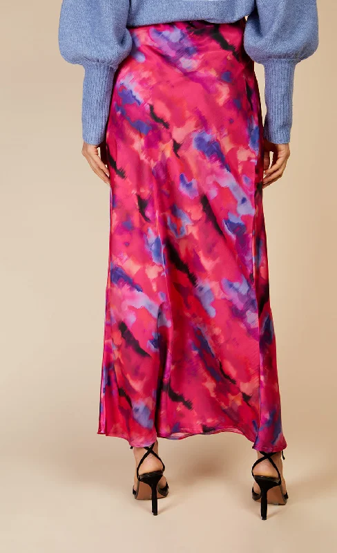 Watercolour Print Satin Midi Skirt by Vogue Williams