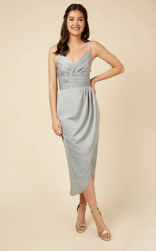 Satin Mock Wrap Sage Midi Dress