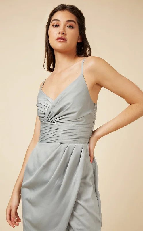 Satin Mock Wrap Sage Midi Dress