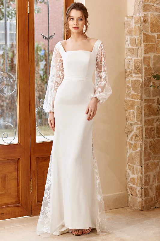 White Mermaid Long Sleeves Wedding Dress