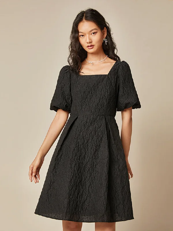 Detachable Bowknot Jacquard Mini Dress