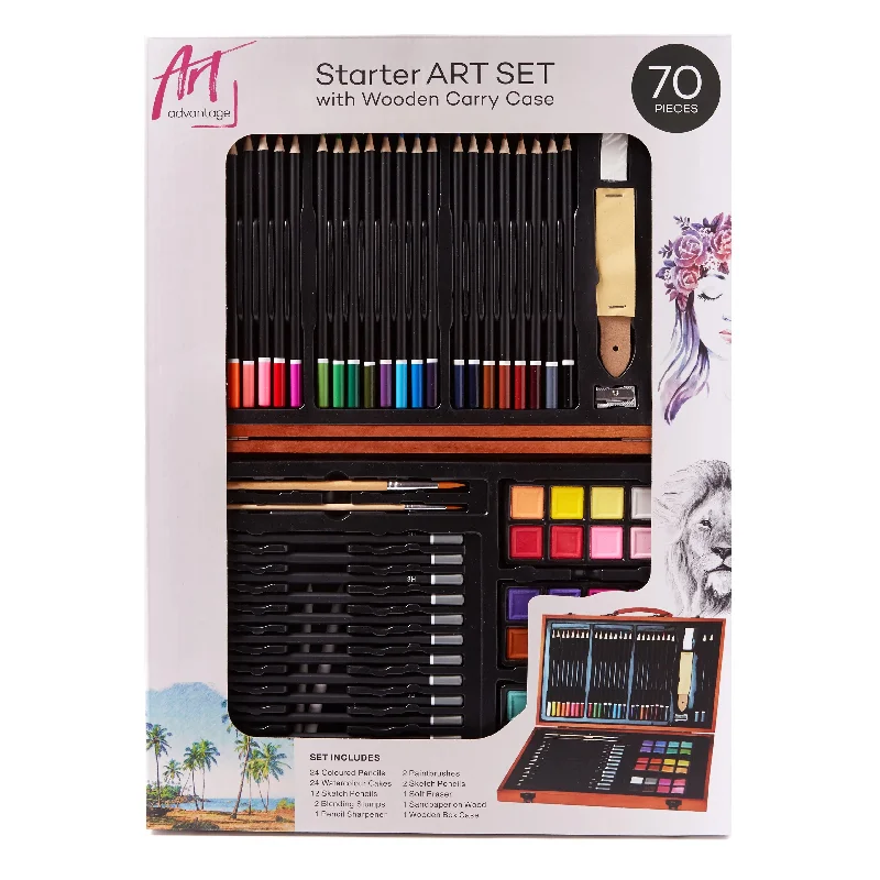 Handicraft supplies for making eco - friendly products​ Art Advantage Starter Art Set With Wooden Carry Case Set Of 70