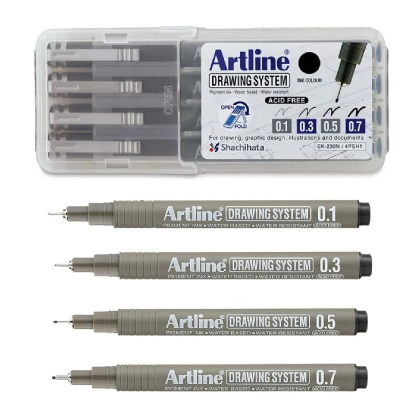 Calligraphy art supplies for beautiful handwriting​ Artline Drawing System 0.1, 0.3, 0.5, 0.7mm Fineliners Pen Pack of 4