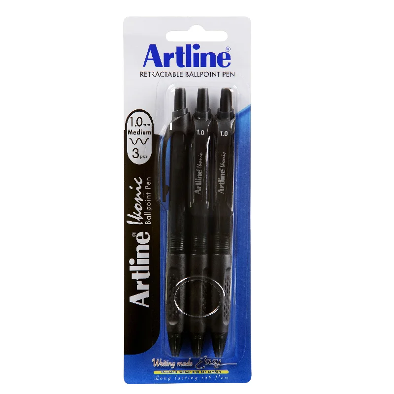 Decoupage art supplies for decorating with paper cut - outs​ Artline Ikonic Ballpoint Pen Retractable Grip Medium Black - Pack Of 3