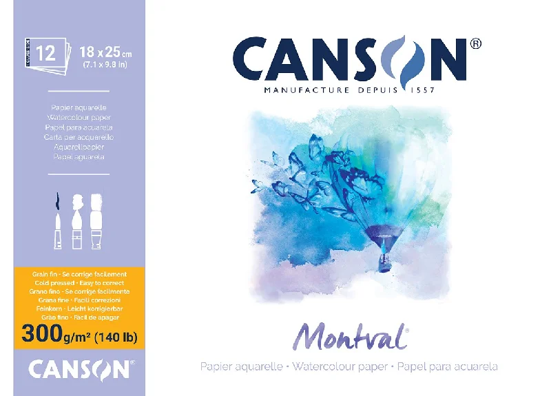 Watercolor paper with different textures for painting​ Canson Montval 300gsm 12 Sheet Watercolour Pads