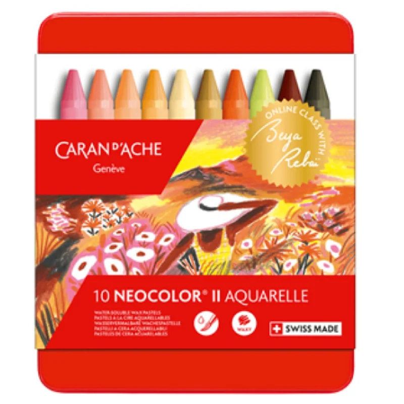 Abstract painting art supplies for creative expression​ Caran Dache Neocolor Aquarelle 10 Warm Sh by Beya Rebaï