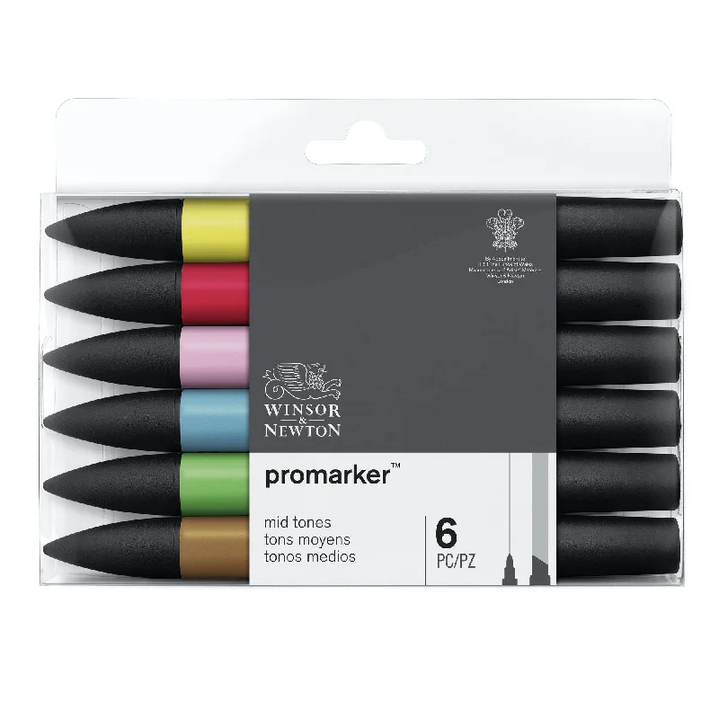 Air - dry clay for easy - to - use handicraft projects​ Winsor & Newton Promarker Set Of 6 Mid Tones
