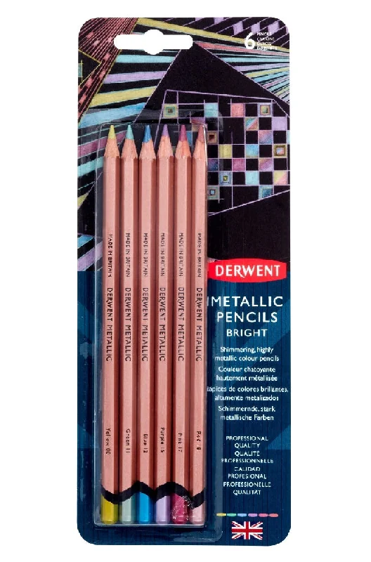 Charcoal sticks for dramatic black - and - white drawings​ Derwent Metallic Pencils Non-Soluble Pack of 6 Bright Colours